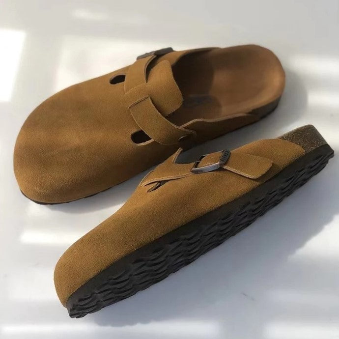 Unisex kožené sandály v hnědé barvě z pravé kůže, navržené s pohodlným ergonomickým 0