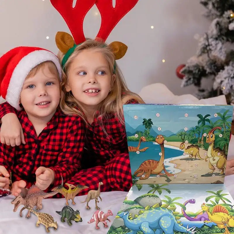 Vánoční adventní kalendář s dinosaury, 24 dny a 3D dekoracemi pro děti - PVC vánoční odpočítávání 2