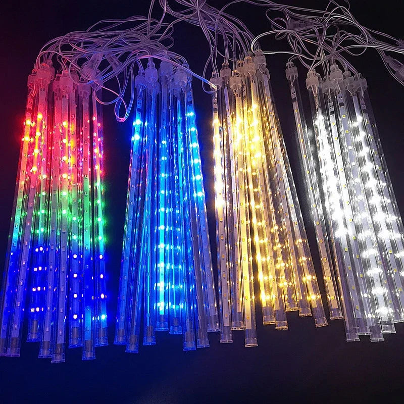 Venkovní LED osvětlení s efektem meteorického roje – Energeticky úsporná zahradní a terasová světla, 8 trubic, 192 LED diod 4