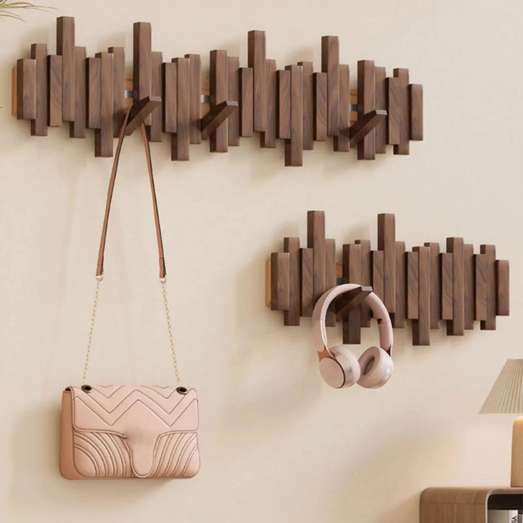 Věšák na kabáty ve stylu klavíru se skládacími háčky – masivní ořech/buk, moderní design do předsíně nebo ložnice 4