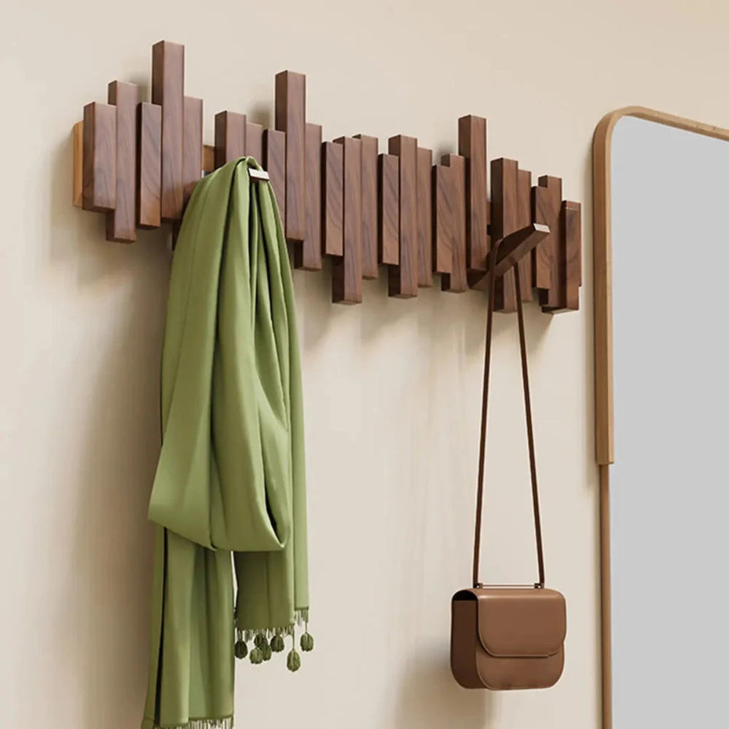 Věšák na kabáty ve stylu klavíru se skládacími háčky – masivní ořech/buk, moderní design do předsíně nebo ložnice 6