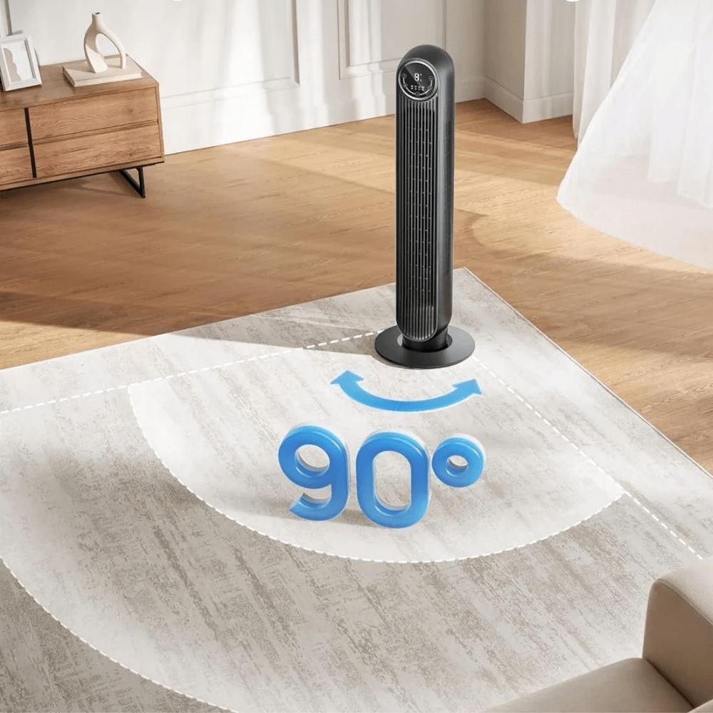 Věžový ventilátor s dálkovým ovládáním a 3 rychlostmi – oscilačně tichý design pro ložnice a obývací pokoje 2