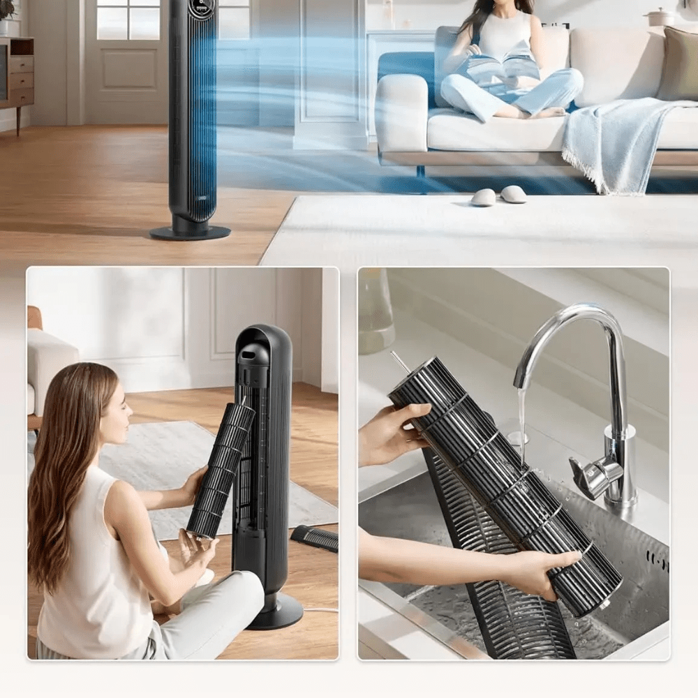 Věžový ventilátor s dálkovým ovládáním a 3 rychlostmi – oscilačně tichý design pro ložnice a obývací pokoje 3