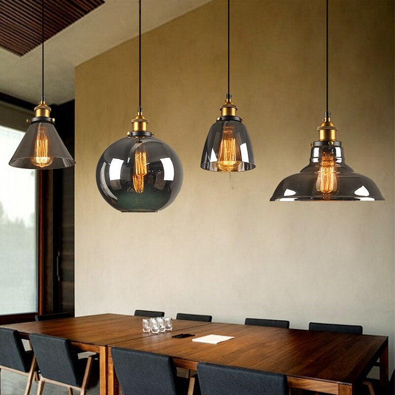 Vintage Art Déco hanging lamp with grey glass and galvanized metal, dimmable, available in various sizes, featuring a 120 cm cable. 3
