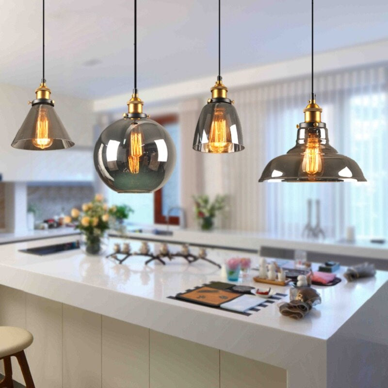 Vintage Závěsná Lampa Art Déco se Šedým Sklem a Stmívatelným Osvětlením – Elegantní Kovový Design pro Každou Místnost 1