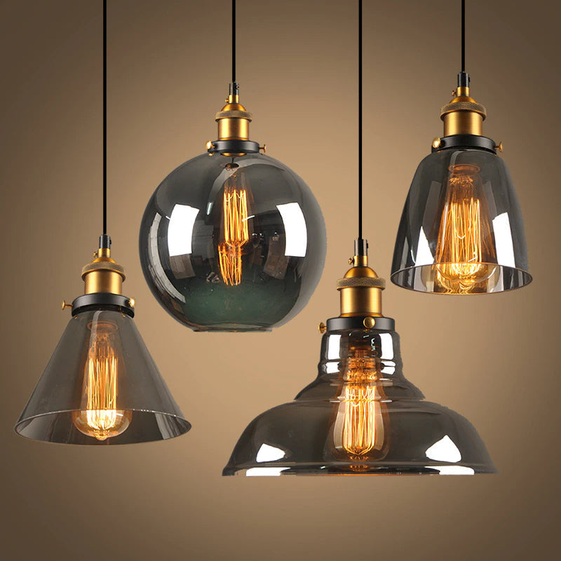 Vintage Závěsná Lampa Art Déco se Šedým Sklem a Stmívatelným Osvětlením – Elegantní Kovový Design pro Každou Místnost 6