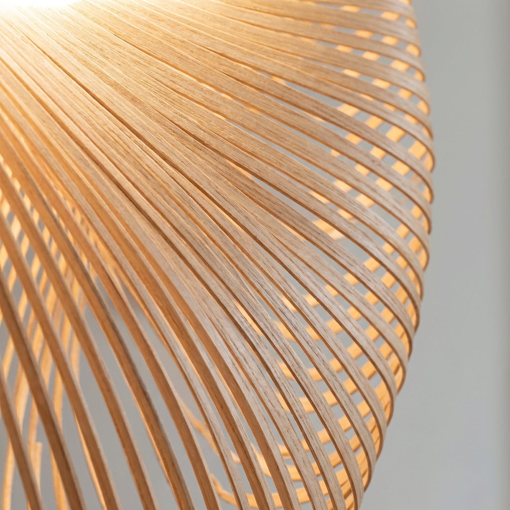 Výškově nastavitelná závěsná lampa s teplým světlem – skandinávský design ze dřeva a skla do obývacího pokoje nad stůl 3