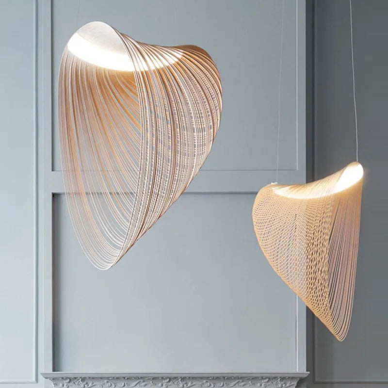 Výškově nastavitelná závěsná lampa s teplým světlem – skandinávský design ze dřeva a skla do obývacího pokoje nad stůl 5