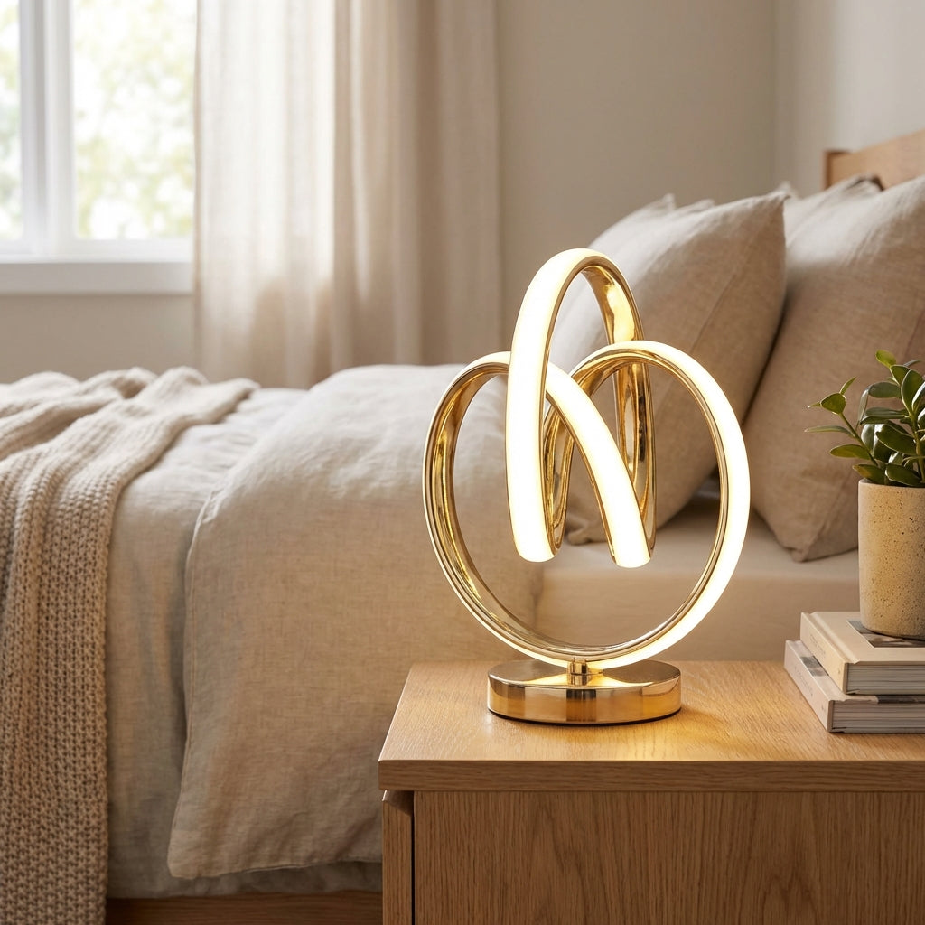 Zakřivená LED stolní lampa s kompaktní základnou – moderní design s teplým světlem 1