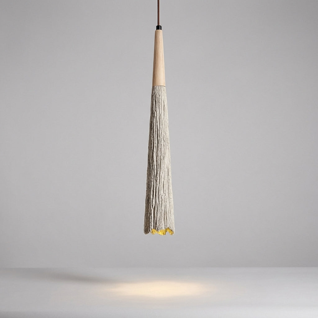 Závěsná LED lampa s krémovou cementovou texturou – moderní osvětlení do obývacího pokoje nad stolem 1