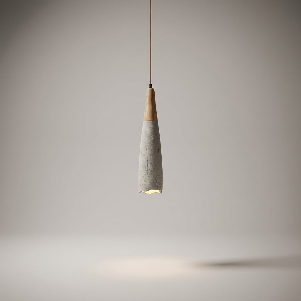 Závěsná LED lampa s krémovou cementovou texturou – moderní osvětlení do obývacího pokoje nad stolem 4