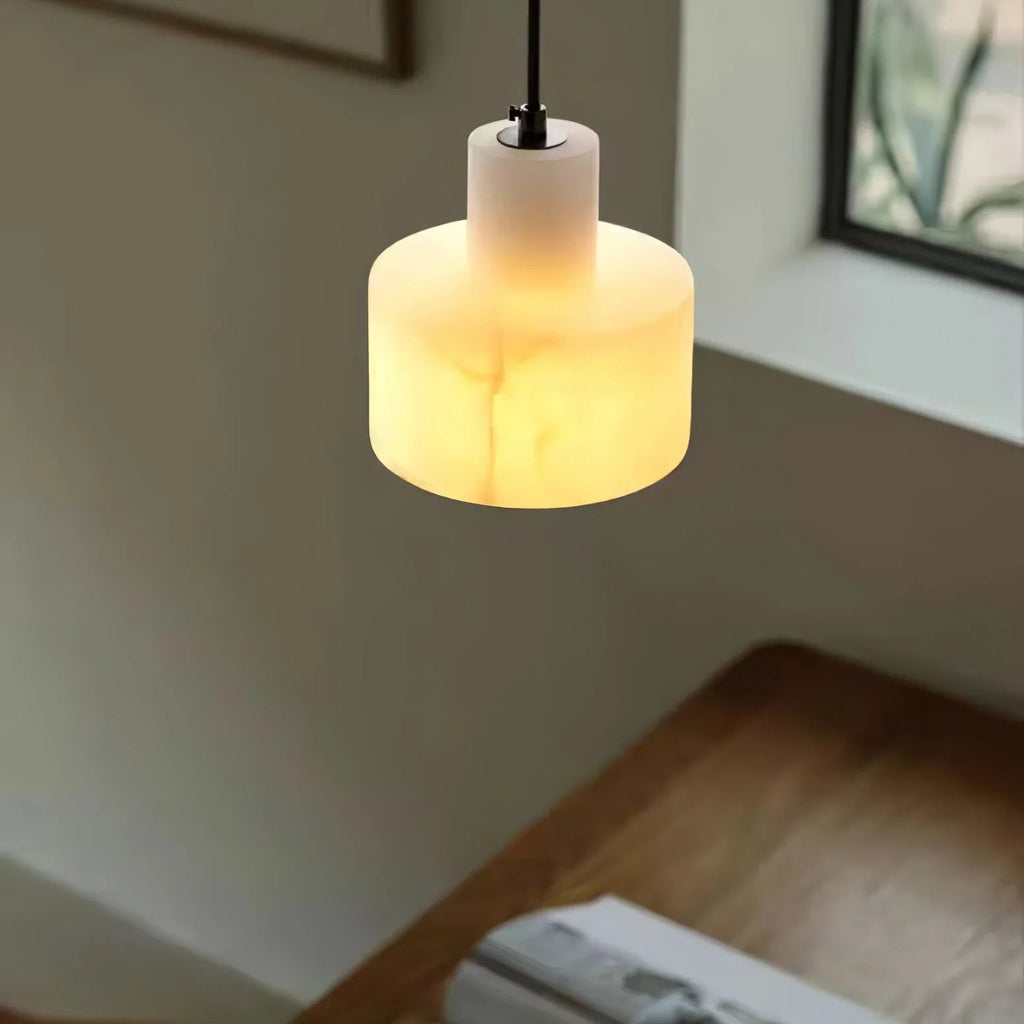 Závěsná lampa z alabastrového mramoru s LED osvětlením, moderní minimalistický design v bílé 3