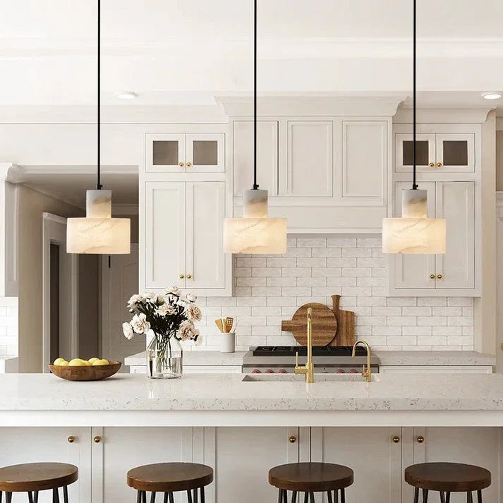 Závěsná lampa z alabastrového mramoru s LED osvětlením, moderní minimalistický design v bílé 5