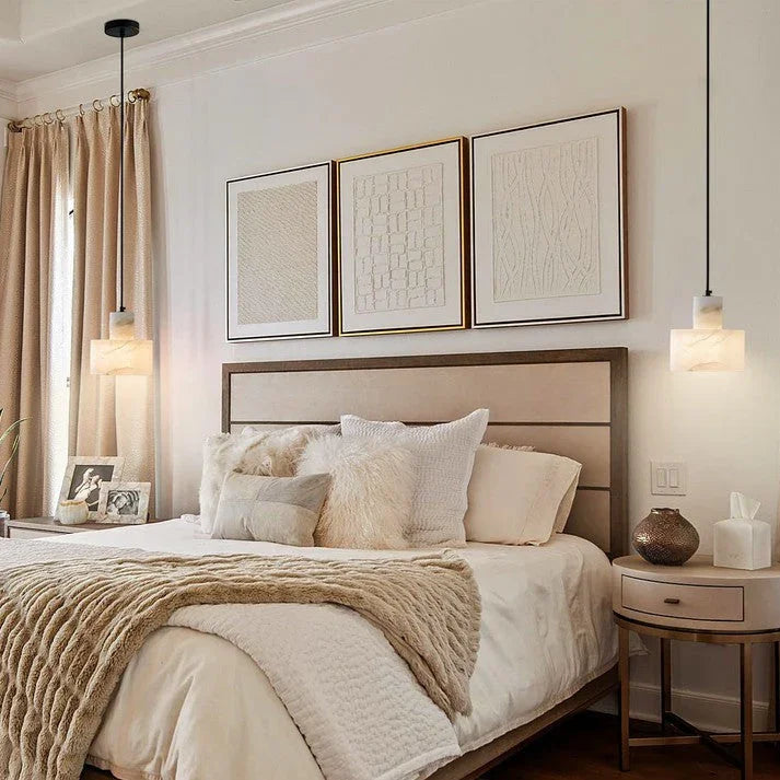Závěsná lampa z alabastrového mramoru s LED osvětlením, moderní minimalistický design v bílé 7