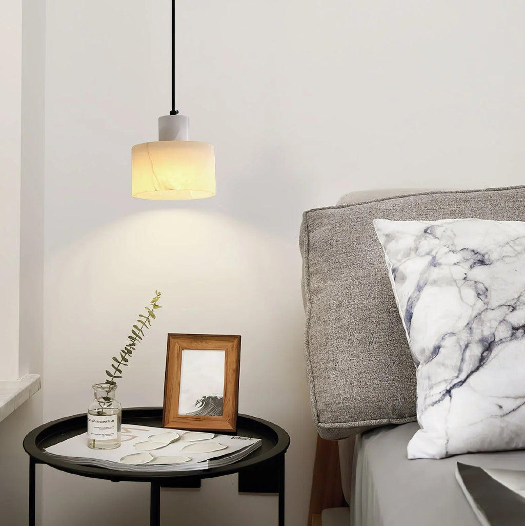 Závěsná lampa z alabastrového mramoru s LED osvětlením, moderní minimalistický design v bílé 8