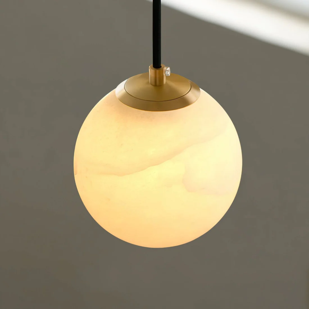 Závěsná lampa z alabastru s měkkým teplým světlem – Elegantní design pro obývací pokoj, ložnici, průměr 10/12/15 cm 0