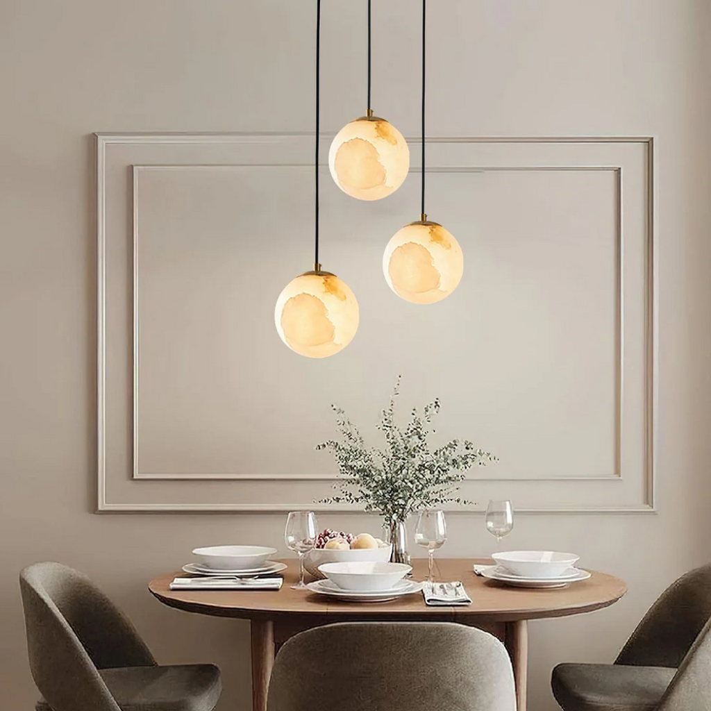 Závěsná lampa z alabastru s měkkým teplým světlem – Elegantní design pro obývací pokoj, ložnici, průměr 10/12/15 cm 1