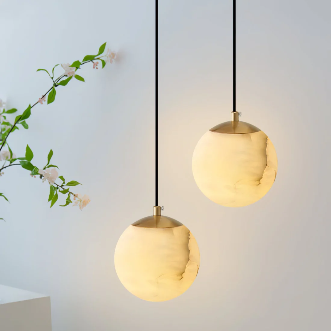 Závěsná lampa z alabastru s měkkým teplým světlem – Elegantní design pro obývací pokoj, ložnici, průměr 10/12/15 cm 5