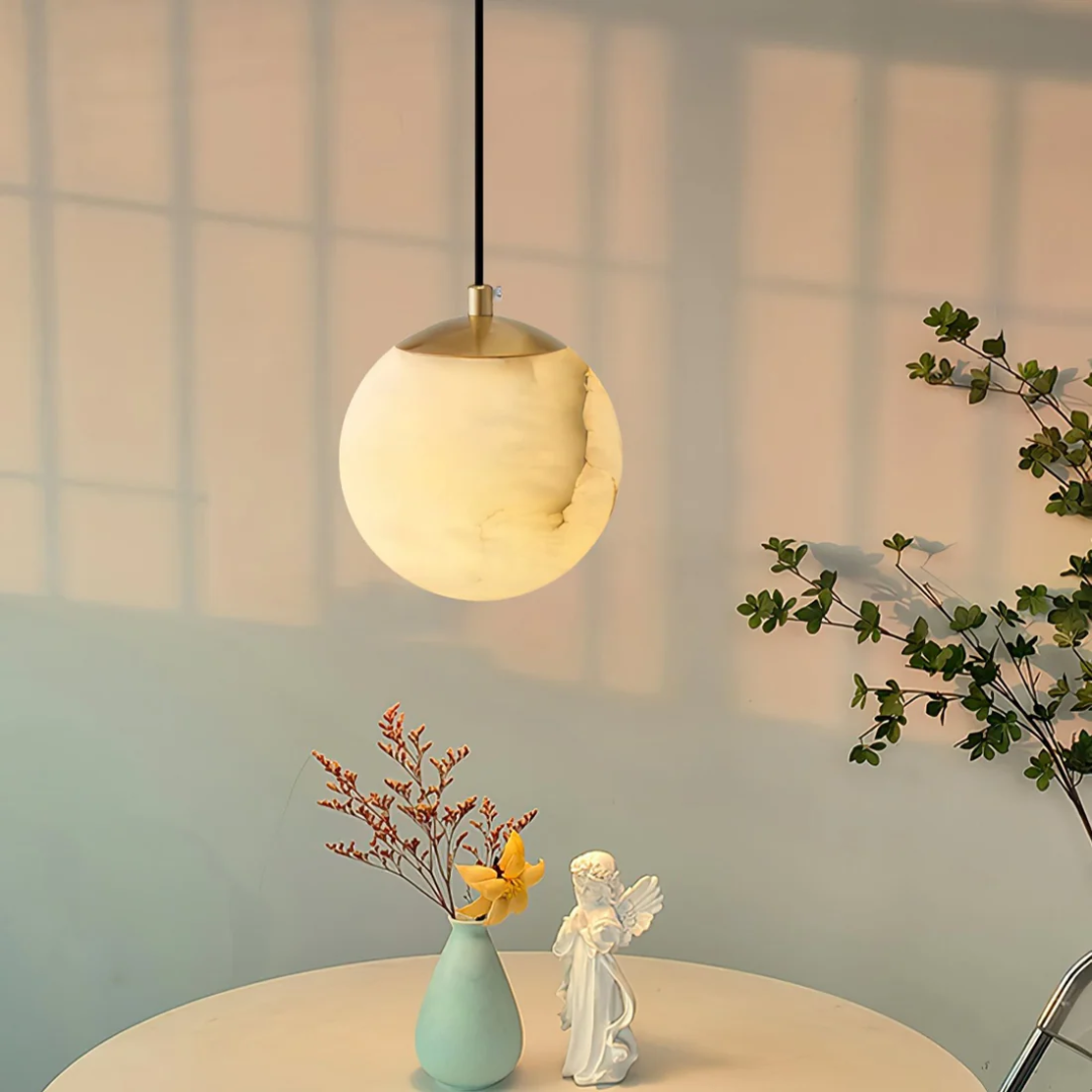 Závěsná lampa z alabastru s měkkým teplým světlem – Elegantní design pro obývací pokoj, ložnici, průměr 10/12/15 cm 6
