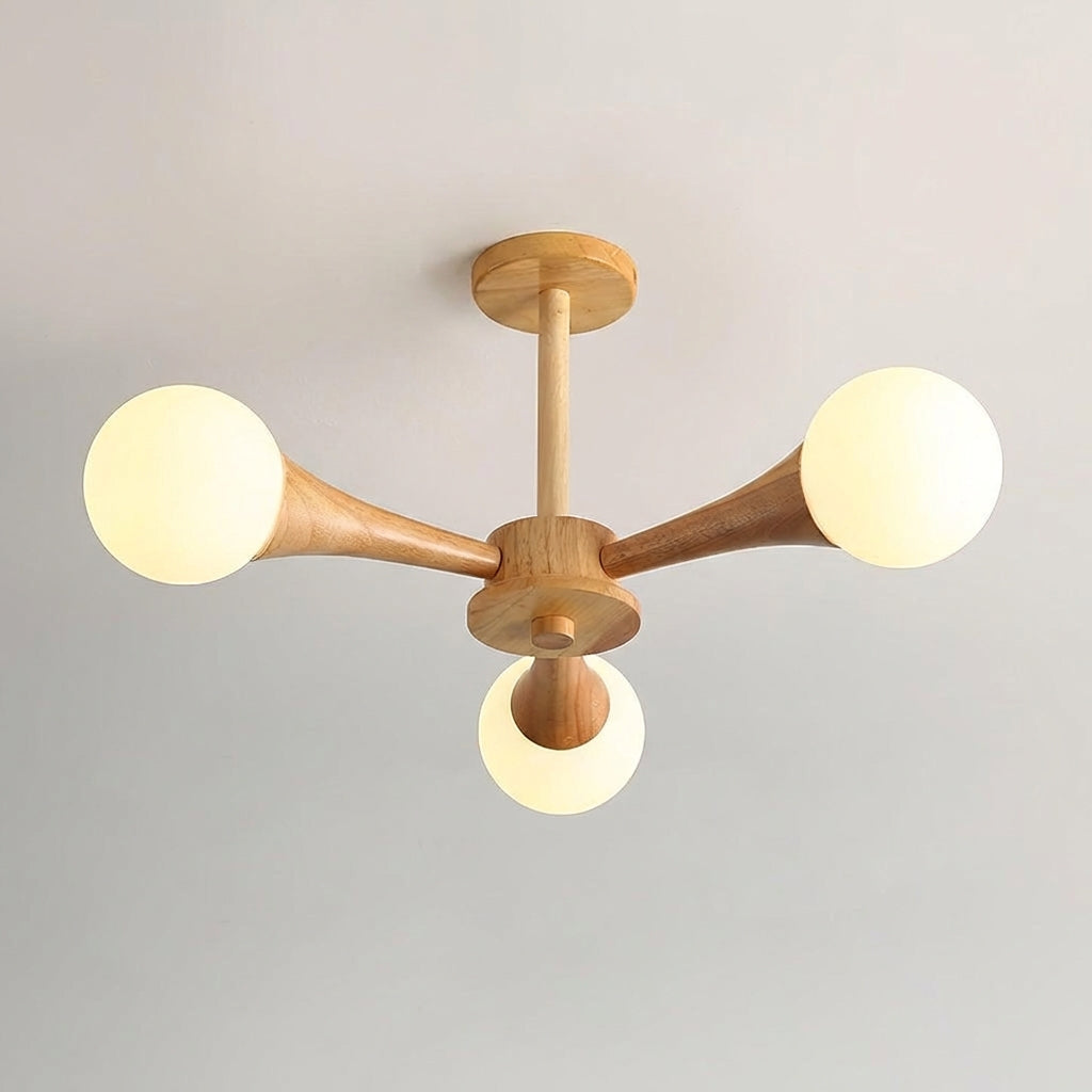 Závěsná lampa ze dřeva a skla, teplé osvětlení do obývacího pokoje a jídelny, 40 cm, moderní styl 0