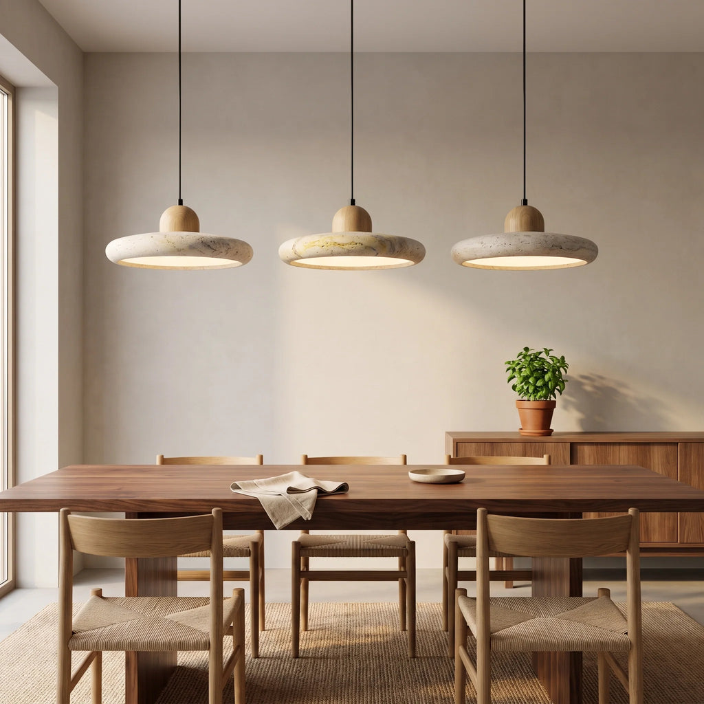 Závěsné světlo z travertinu s integrovaným LED osvětlením, Wabi-Sabi design s dř 4