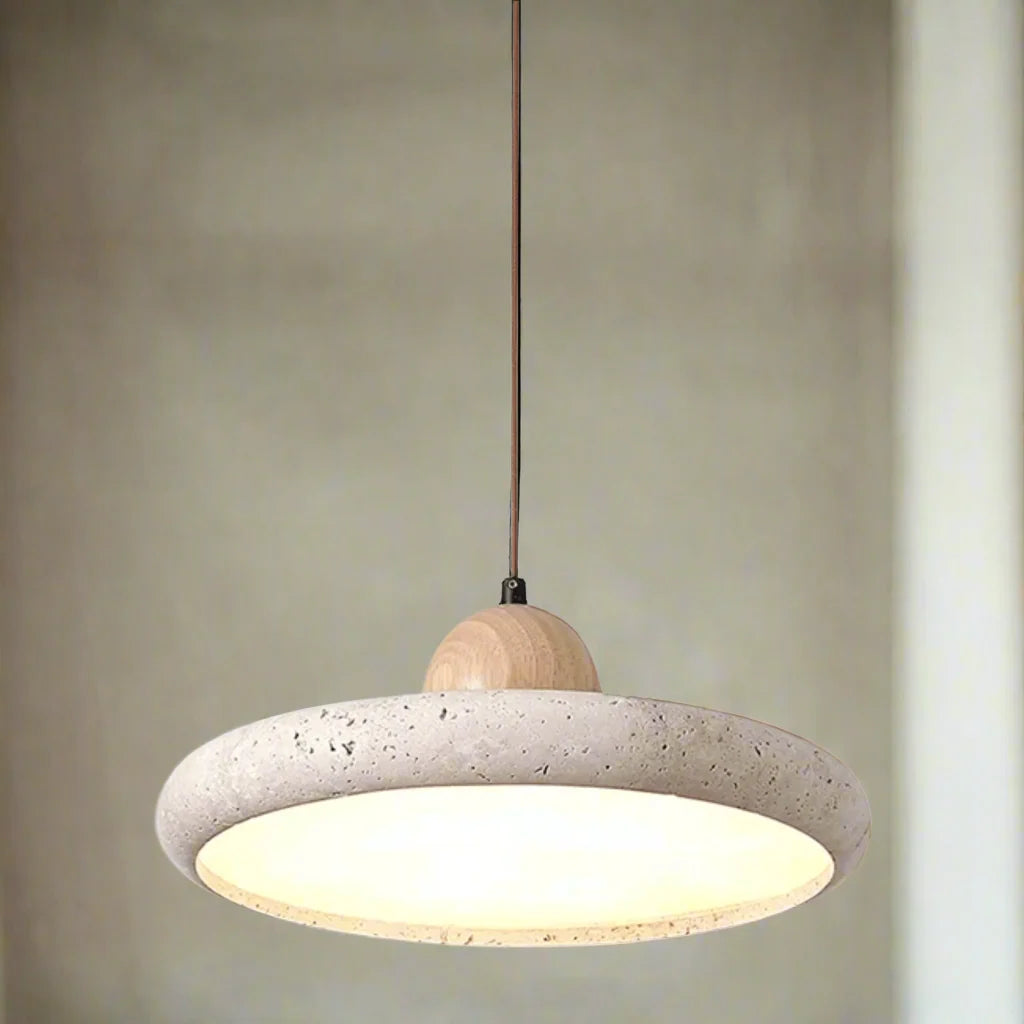 Závěsné světlo z travertinu s integrovaným LED osvětlením, Wabi-Sabi design s dř 5