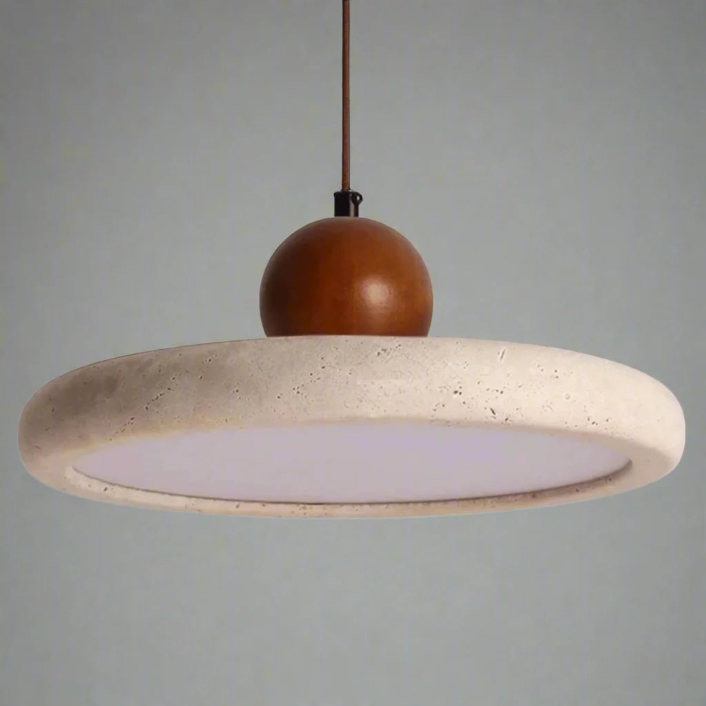 Závěsné světlo z travertinu s integrovaným LED osvětlením, Wabi-Sabi design s dř 6