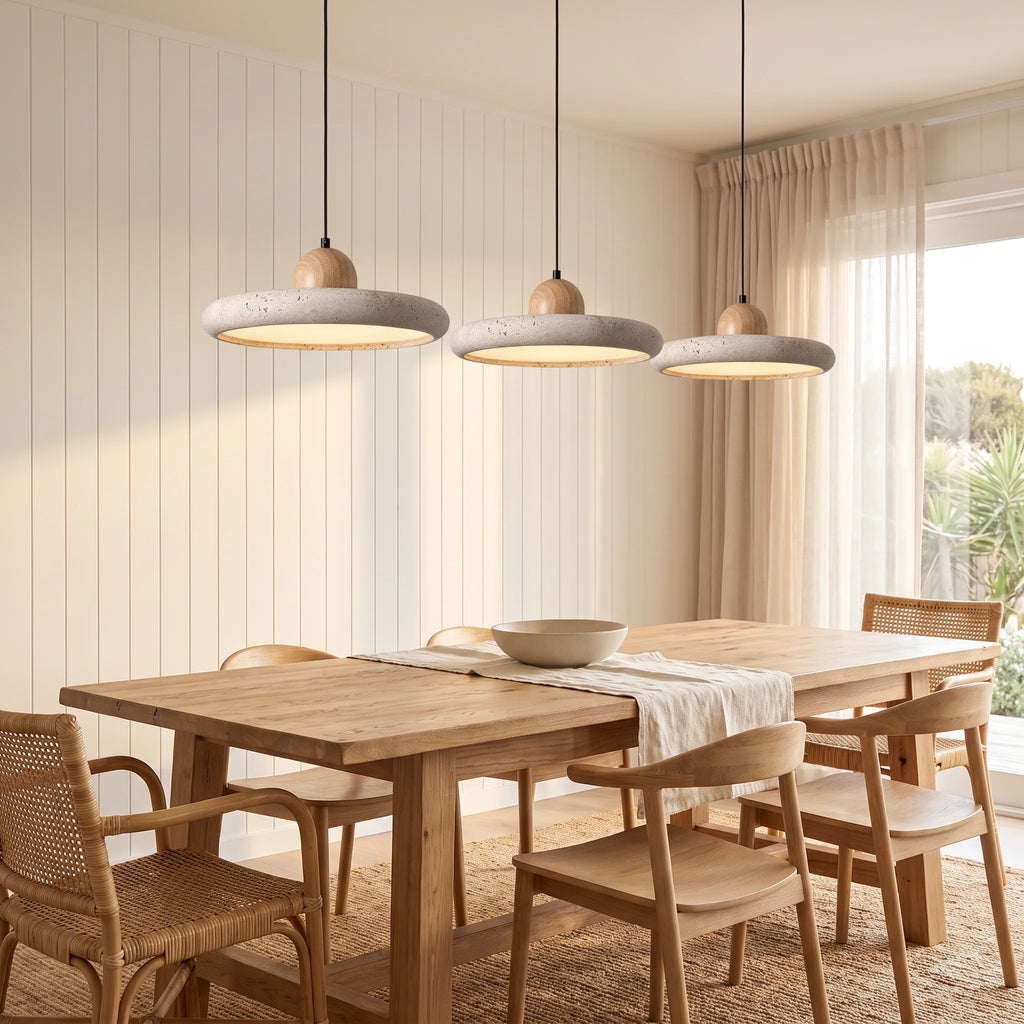 Závěsné světlo z travertinu s integrovaným LED osvětlením, Wabi-Sabi design s dř 7