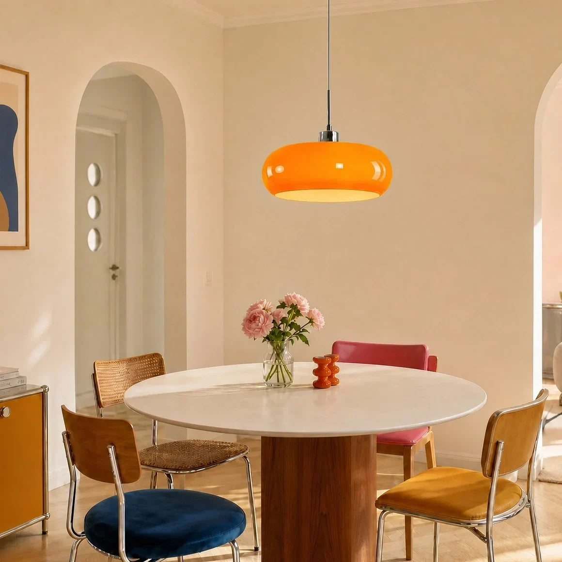 Závěsné svítidlo skleněné s minimalistickým designem v Bauhaus stylu, ideální pro moderní 1