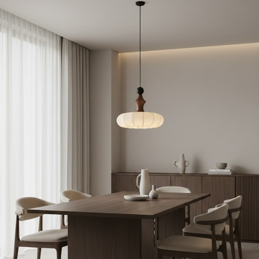 Závěsné svítidlo s kokonovým stínidlem a žebrovanou strukturou v moderním designu, 2