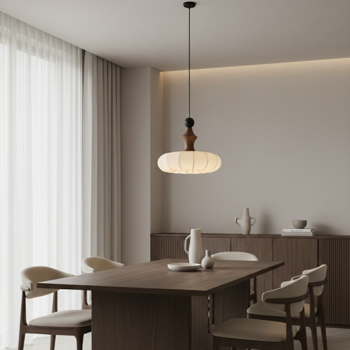 Závěsné svítidlo s kokonovým stínidlem a žebrovanou strukturou v moderním designu, 2