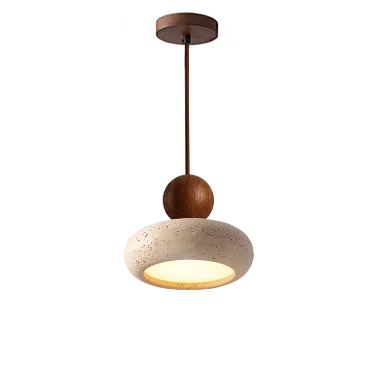 Závěsné svítidlo s teplým LED světlem, kombinující dřevo a beton, moderní design, roz 0