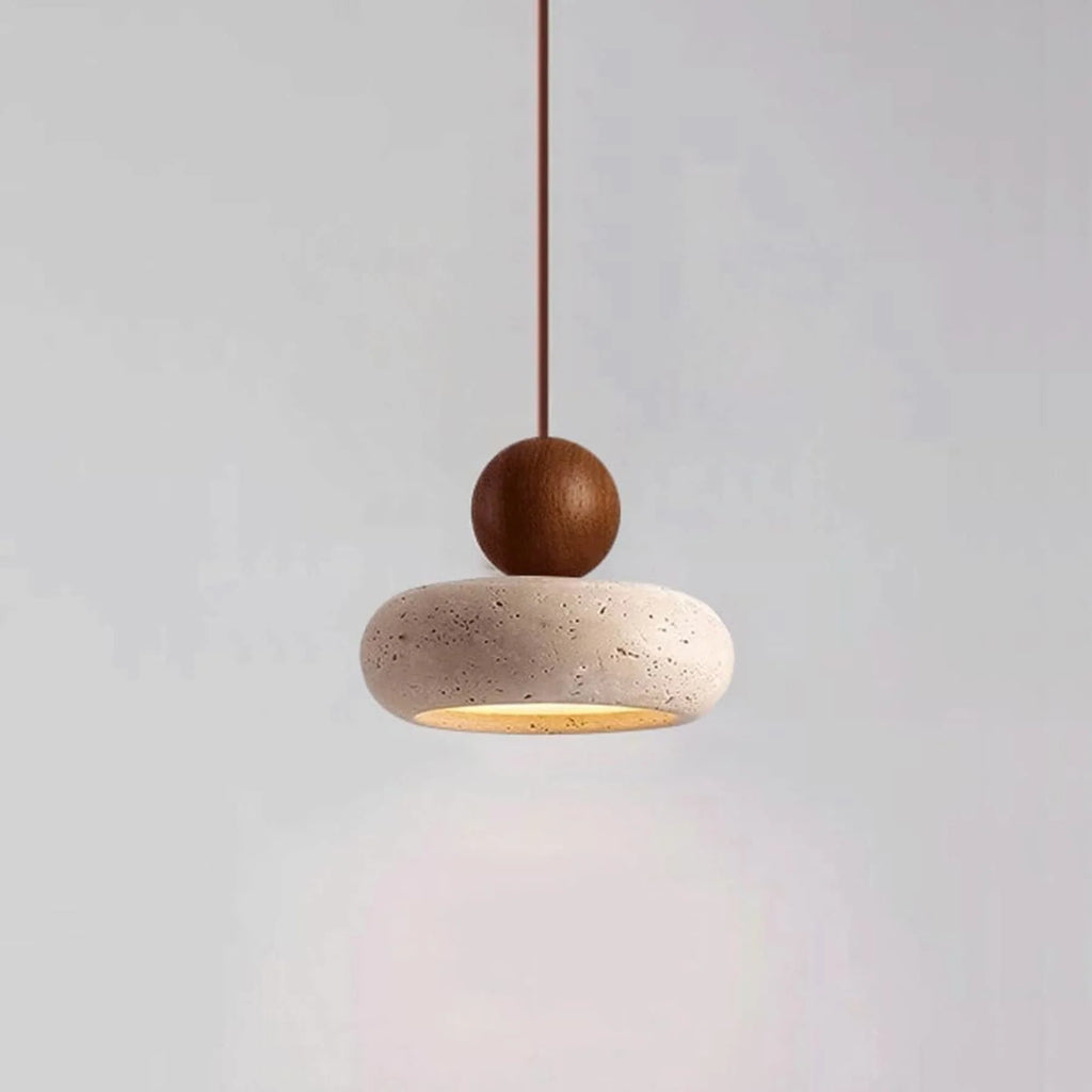 Závěsné svítidlo s teplým LED světlem, kombinující dřevo a beton, moderní design, roz 2