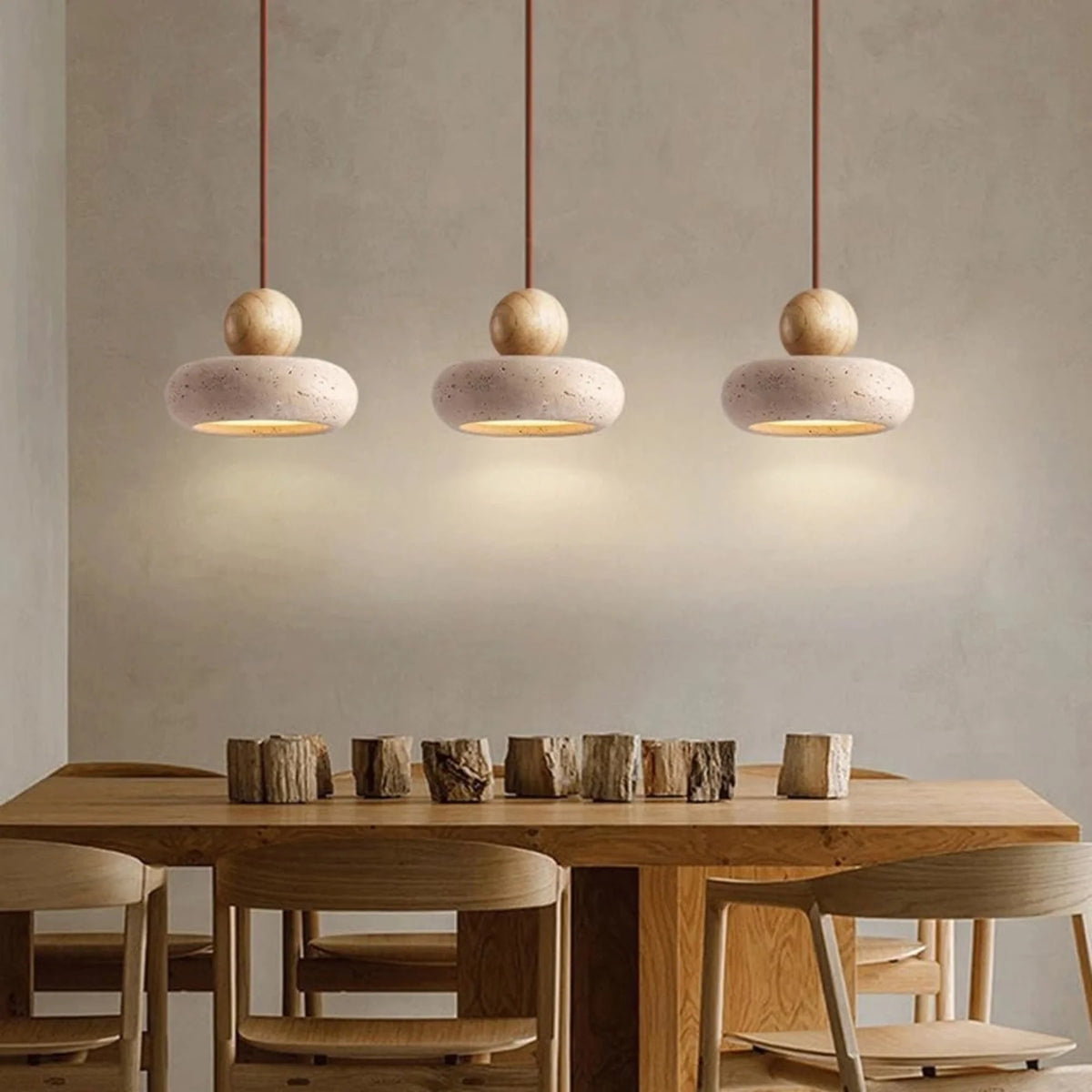 Závěsné svítidlo s teplým LED světlem, kombinující dřevo a beton, moderní design, roz 8