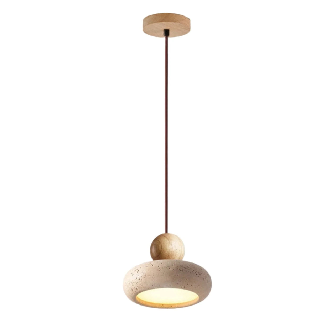 Závěsné svítidlo s teplým LED světlem, kombinující dřevo a beton, moderní design, roz 9