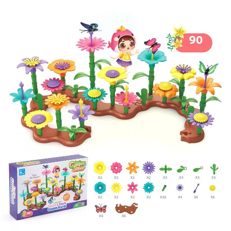 Set de construit o grădină cu flori pentru copii, cu design Montessori și posibilități creative